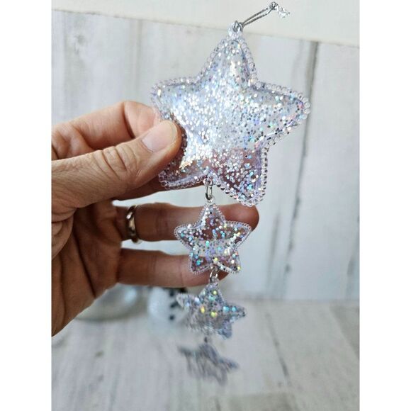 Glitter heart snowman star ornament Xmas tree - Picture 5 of 14